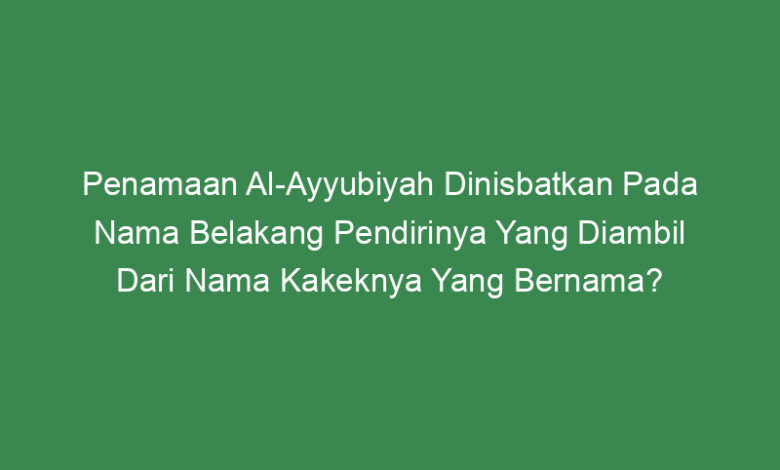penamaan al ayyubiyah dinisbatkan pada nama belakang pendirinya yang diambil dari nama kakeknya yang bernama