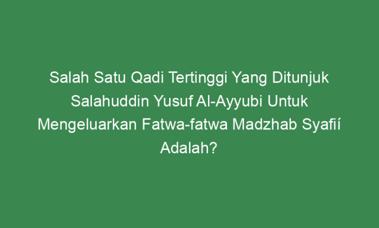 salah satu qadi tertinggi yang ditunjuk salahuddin yusuf al ayyubi untuk mengeluarkan fatwa fatwa madzhab syafii adalah